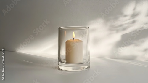 A minimalist candle holder in transparent glass with cylindrical walls