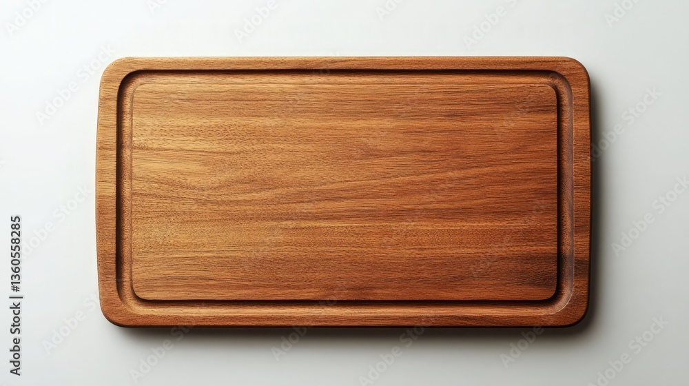 A rectangular breadboard with natural smooth wooden texture and a routed space for crumbs along its rim A rectangular breadboard with natural smooth wooden texture and a routed space for crumbs along its rim