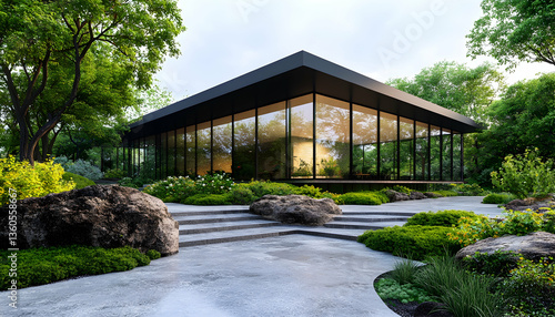 Wallpaper Mural Modern glass house nestled in lush green landscape Torontodigital.ca