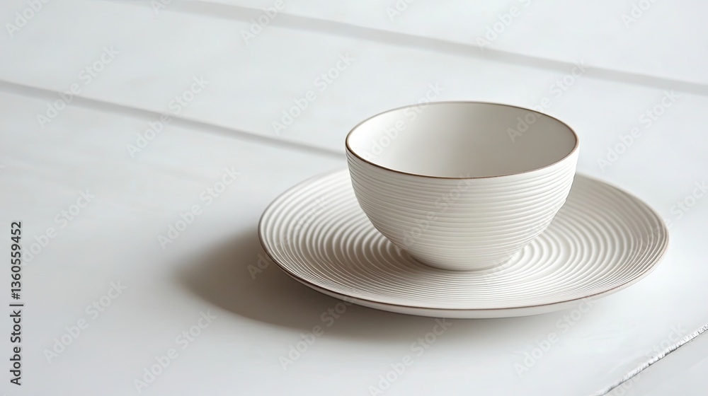 A simple teacup saucer with concentric ridged patterns along the outer rim A simple teacup saucer with concentric ridged patterns along the outer rim