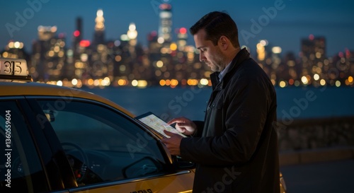 Wallpaper Mural Nighttime urban navigation with digital map by taxi driver near city skyline Torontodigital.ca