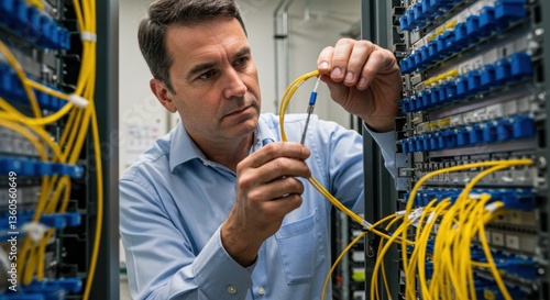 Fiber Optic Engineer Inspecting FTTx Cable