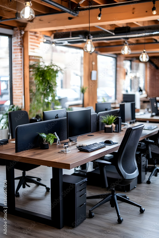 Fototapeta premium Modern open-plan office workspace in loft building