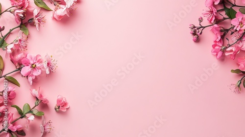 Beautiful Pink Flowers Spring Blossom Floral Frame Elegant Design Pretty Pastel Pink Background Romantic Wedding Invitation Card Template Feminine    