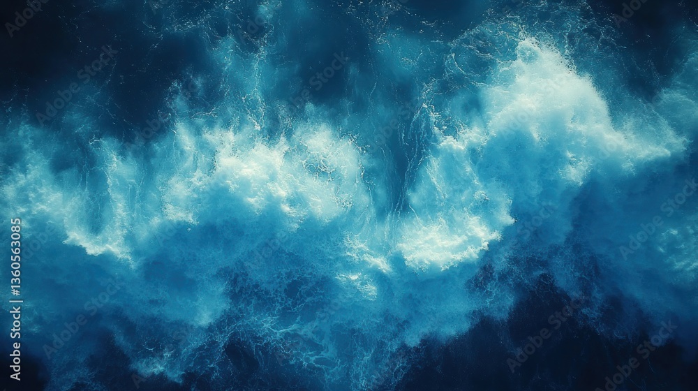 Powerful ocean waves crashing, deep blue water Powerful ocean waves crashing, deep blue water