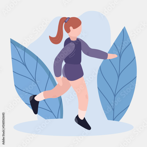 Woman running. Physical activity in pursuit of healthy life, Female character training outdoors, park. Flat design vector illustration
