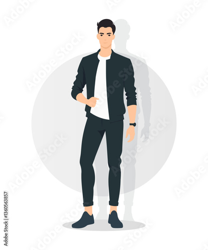Sporty and Trendy Man in a Black Tracksuit with a Stylish Urban Vibe