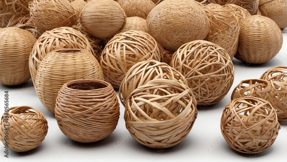 Charming Woven Wicker Balls Isolated on a White Background for Home Decor and Craft Projects Charming Woven Wicker Balls Isolated on a White Background for Home Decor and Craft Projects