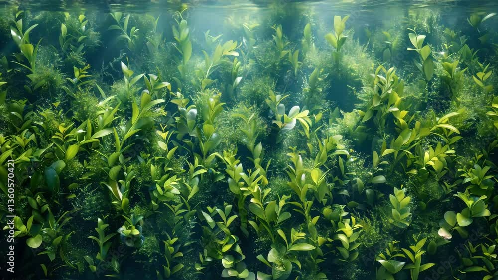 Lush Green Underwater Plants Swaying With Gentle Currents Lush Green Underwater Plants Swaying With Gentle Currents