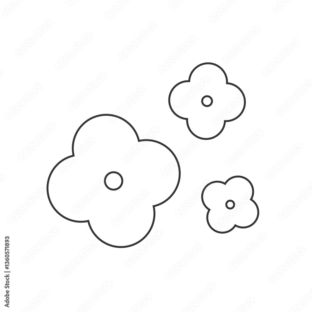 シンプルな線画の3連お花モノクロベクターアイコン シンプルな線画の3連お花モノクロベクターアイコン