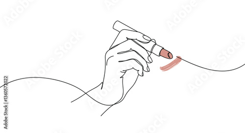 Hand applying lipstick on a white background