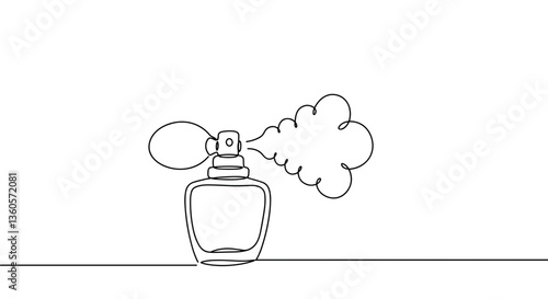 Line art perfume bottle with scent spray against white background