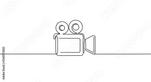 Line art film camera illustration on white background