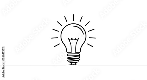 Light bulb illustration with rays on white background