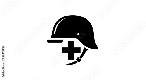 Medical helmet symbol with first aid cross
