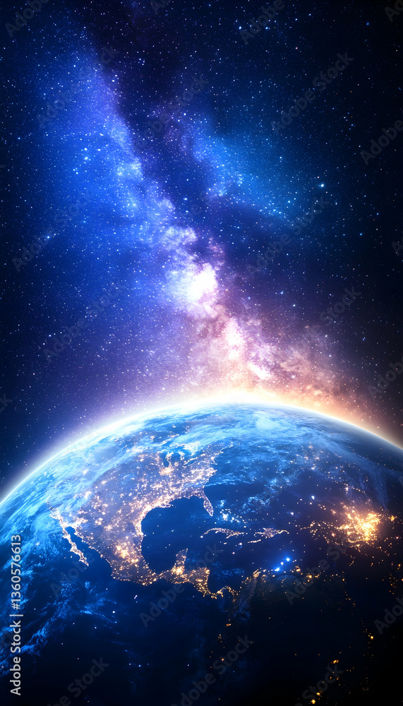 Obraz premium Night Earth, Milky Way Galaxy, Space, Cosmic View