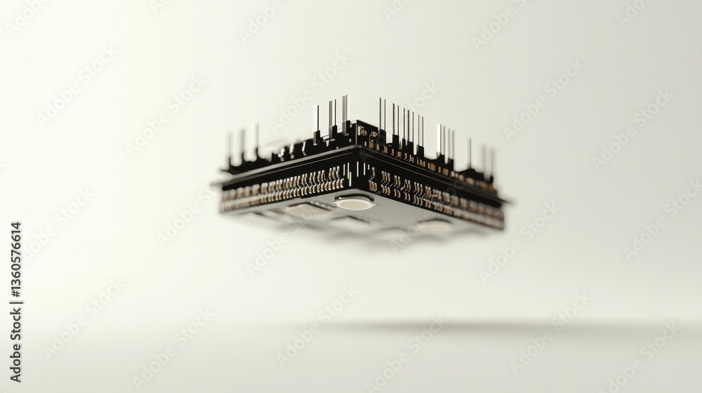 Naklejka premium Floating black electronic computer processor on a white background surface
