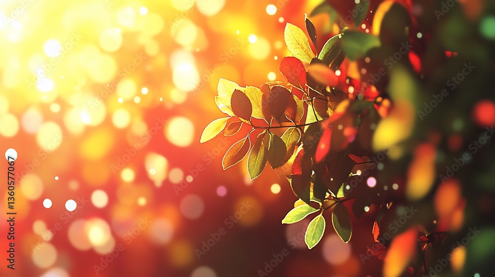 Obraz premium Enchanting interplay of light, foliage, and soft bokeh creating a warm scene