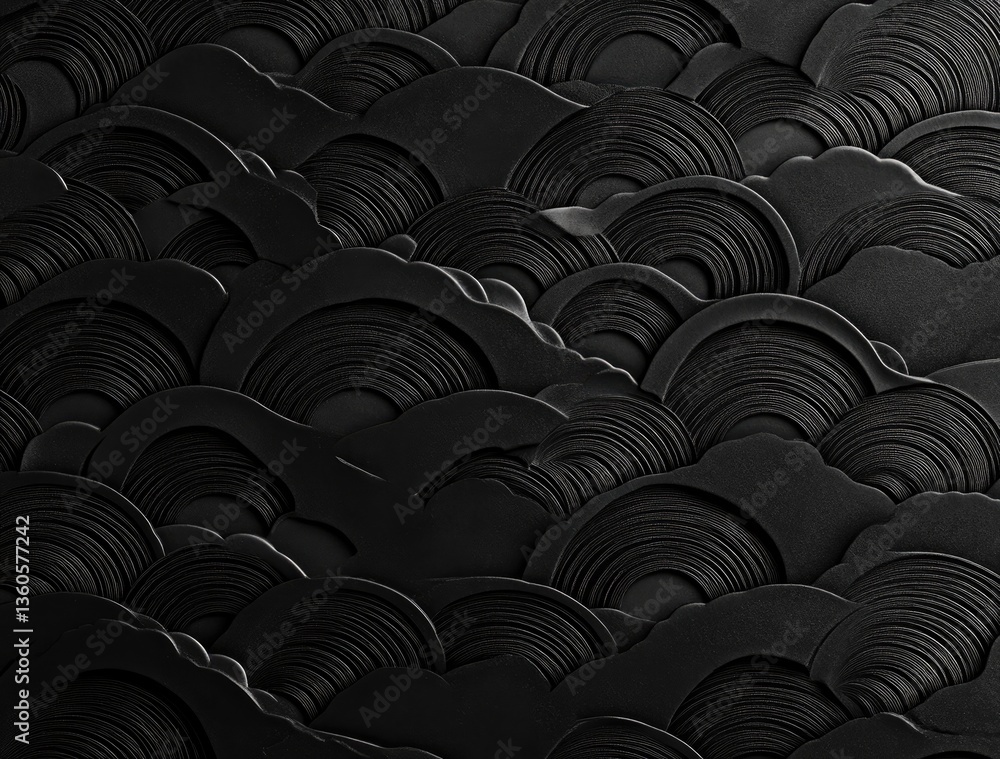 Black background with an elegant pattern of Japanese waves, perfect for creating traditional designs or backgrounds Black background with an elegant pattern of Japanese waves, perfect for creating traditional designs or backgrounds