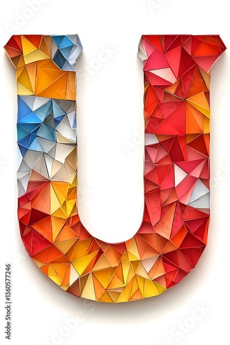 A colorful geometrically patterned letter U on a white background