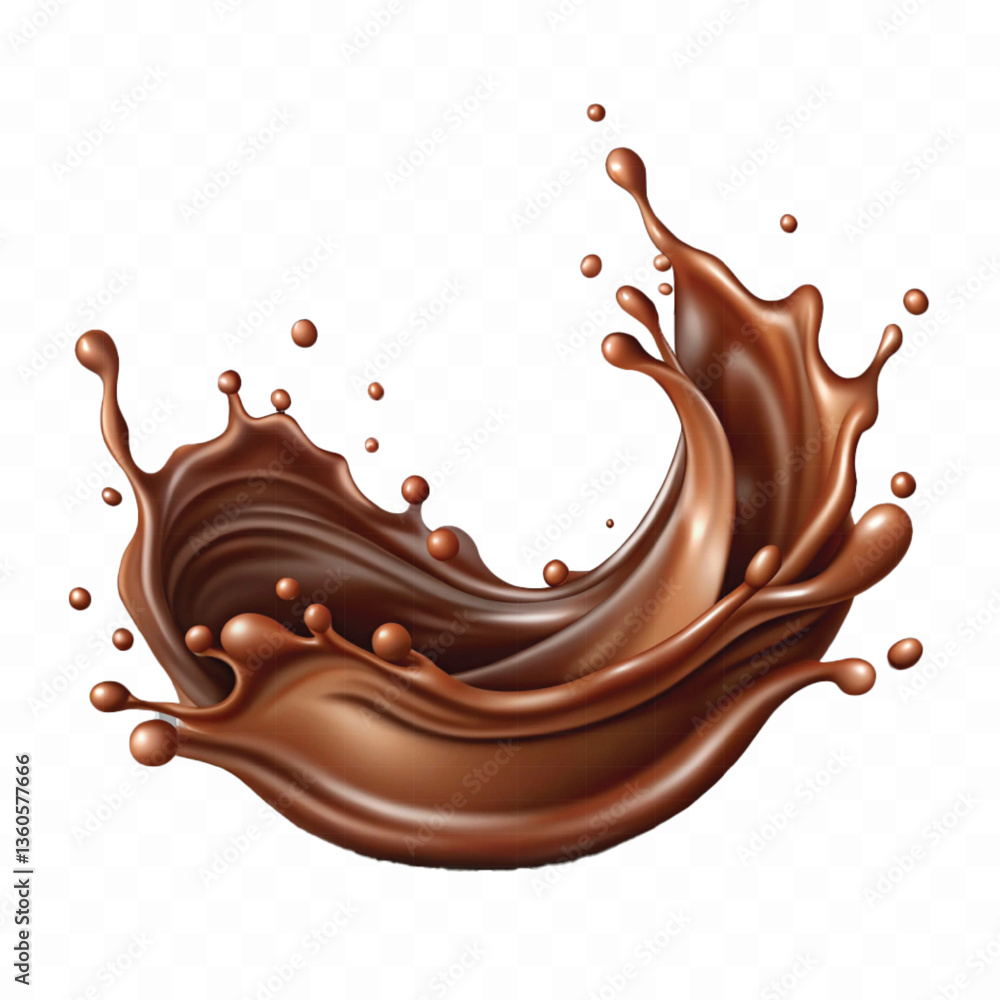 Realistic splash of chocolate juice or liquid chocolate in wave style isolated on white background Realistic splash of chocolate juice or liquid chocolate in wave style isolated on white background