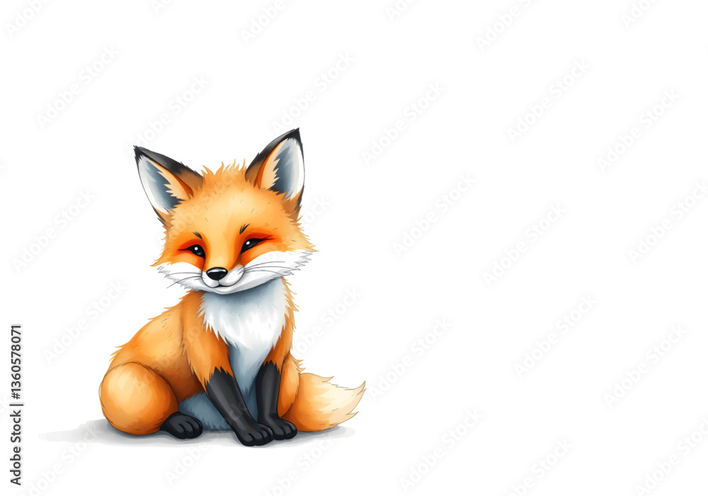 Cute little fox in watercolour technique. Vector illustration. Cute little fox in watercolour technique. Vector illustration.