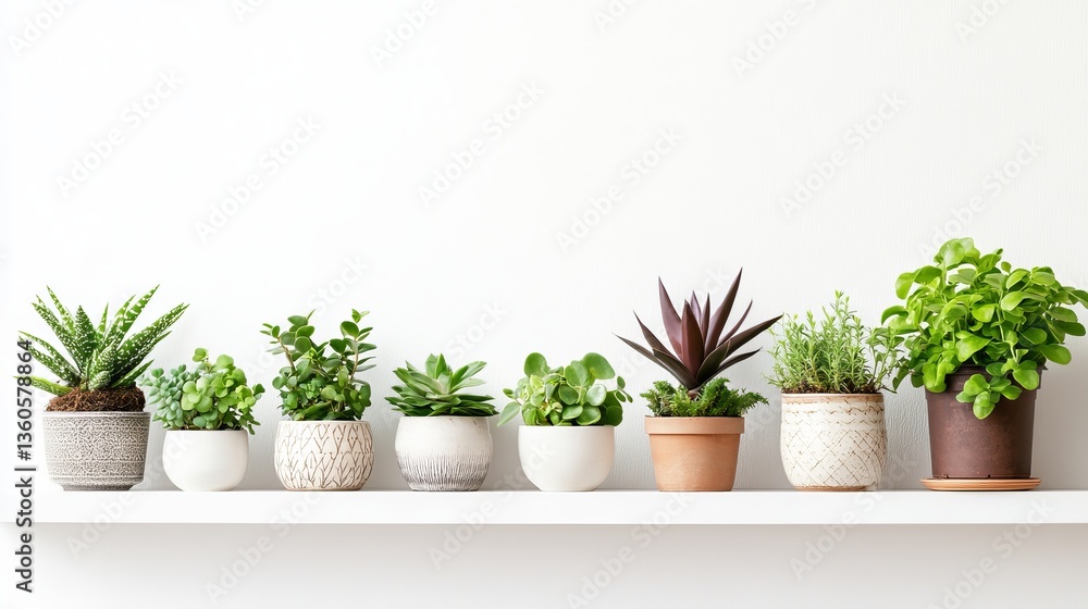 Beautiful Green Succulents and Herbs in Stylish Pots on White Shelf Minimalist Home Decor Natural Plants Greenery Indoor Gardening Botanical Beautiful Green Succulents and Herbs in Stylish Pots on White Shelf Minimalist Home Decor Natural Plants Greenery Indoor Gardening Botanical
