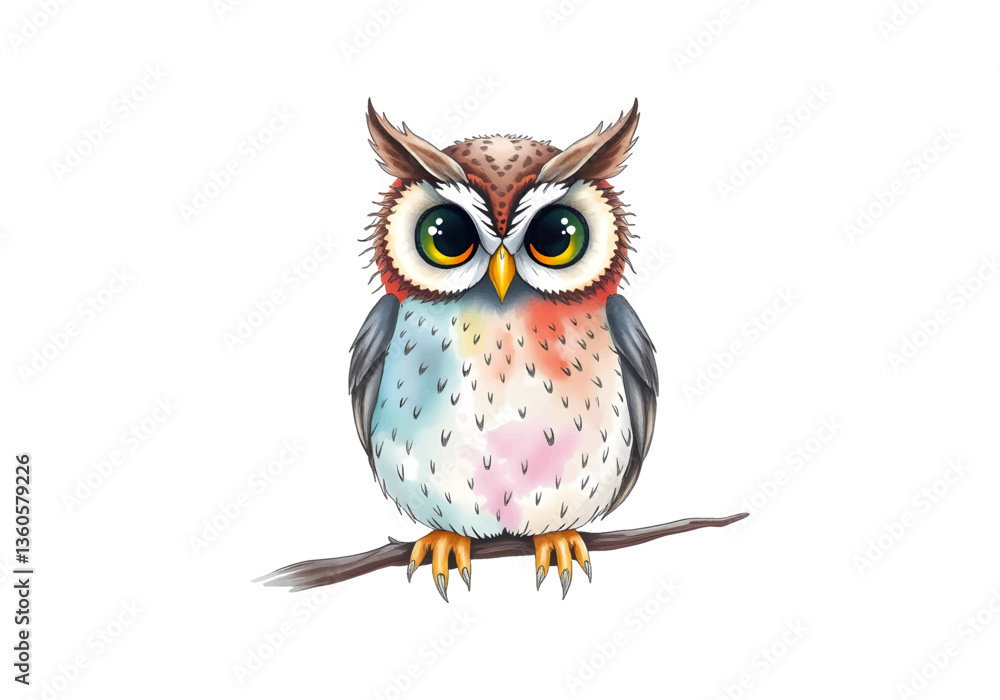 Naklejka premium Cute owl in watercolour technique. Vector illustration.