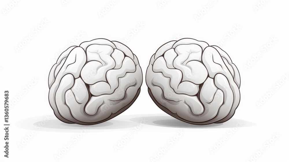 Fototapeta premium Minimalist logo featuring isolated human brain hemispheres on a white background