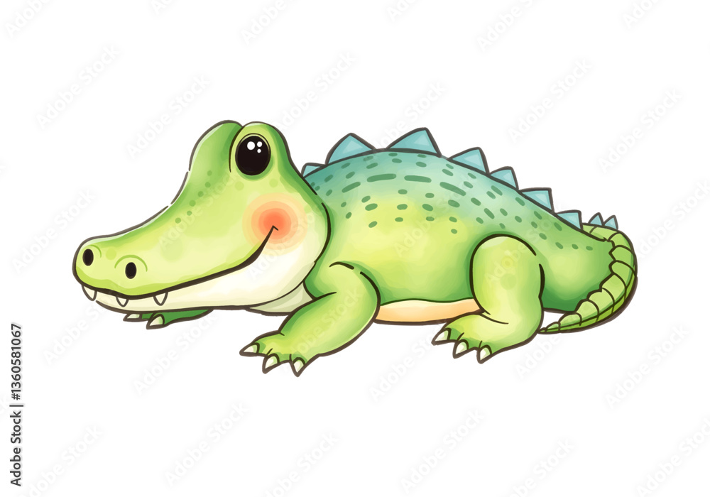 Obraz premium Cute little crocodile in watercolour technique. Vector illustration.