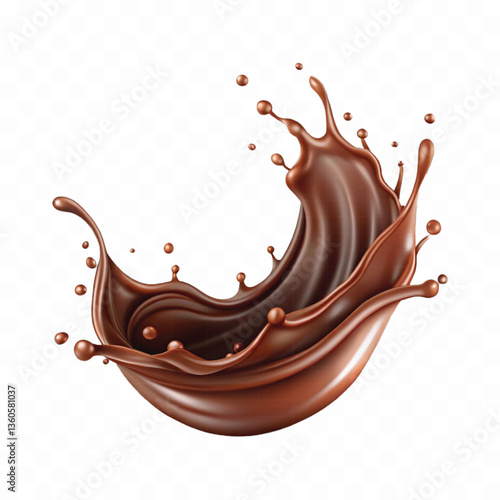Realistic splash of chocolate juice or liquid chocolate in wave style isolated on white background 