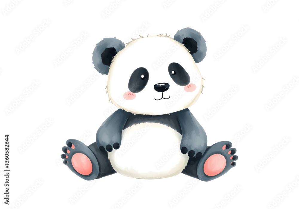Obraz premium Cute little panda in watercolour technique. Vector illustration.