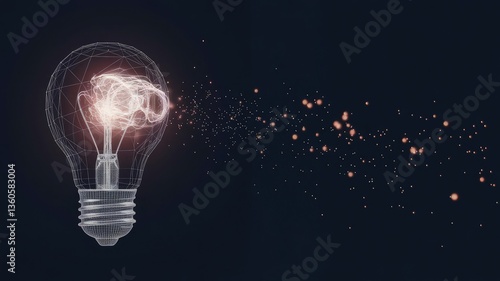 Illuminating Ideas: A stylized image of a lightbulb with a glowing brain in the center, symbolizing creativity and innovation, with sparks emanating outwards against a dark background.