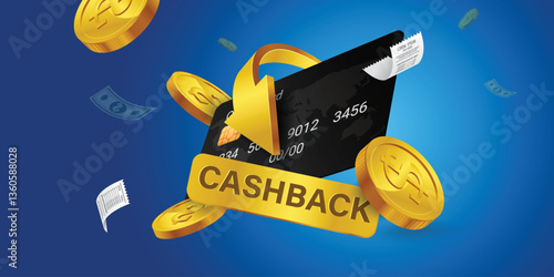 Cash back, money saving vector concept with dollar coins, wallet, arrows, credit card.Guarantee bonus program finance sticker. Online shopping, cash back sale offer emblem,Cash back service, financial