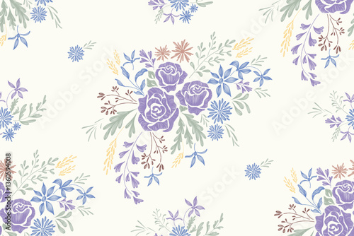 Minimal Floral pattern seamless paisley embroidery texture pink coneflower flower motifs. Vintage ikat style vector illustration design hand drawn .