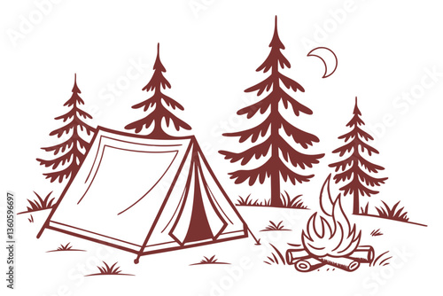 Cozy Campground with Tent and Campfire Vector Art for Outdoor Adventure