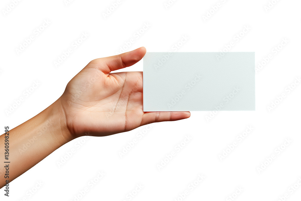 Obraz premium PNG Close-up of hand holding blank white card against black background