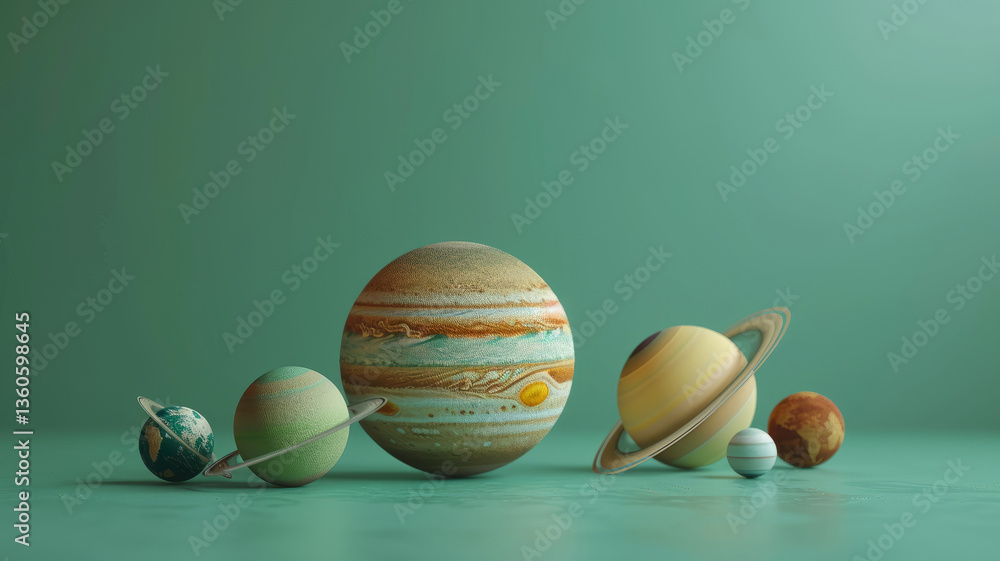 Realistic and detailed model of the planets of the Solar system on a green background