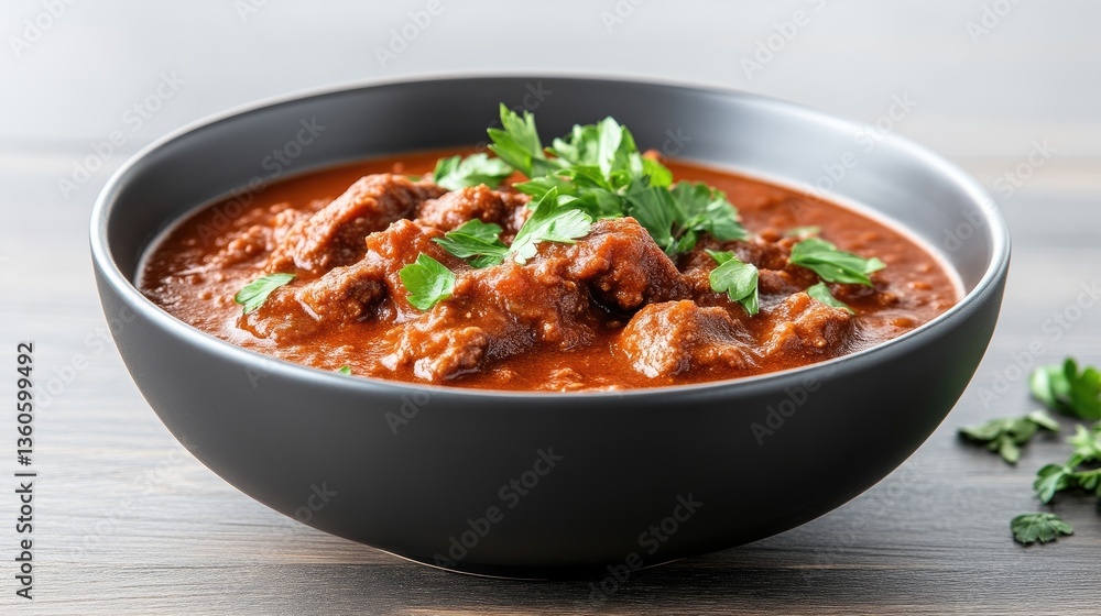 Hearty beef stew in a dark bowl Hearty beef stew in a dark bowl