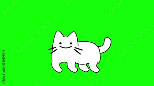 Green screen cat animation. White cat jumping animation. Chroma key. 4K. Seamless loop. Perfect for pet themed designs, greeting cards, and social media posts.