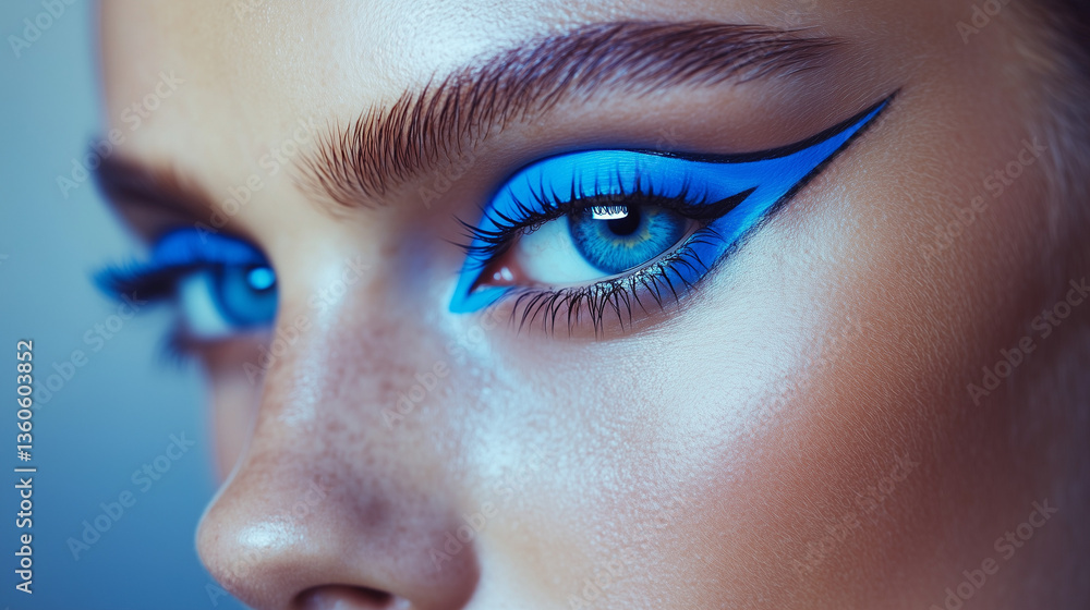 Fototapeta premium Closeup of woman with winged electric blue eyeliner