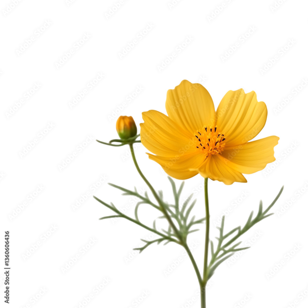 Bright Yellow Cosmos Flower with Daisy-like Shape Isolated on Transparent Background Bright Yellow Cosmos Flower with Daisy-like Shape Isolated on Transparent Background