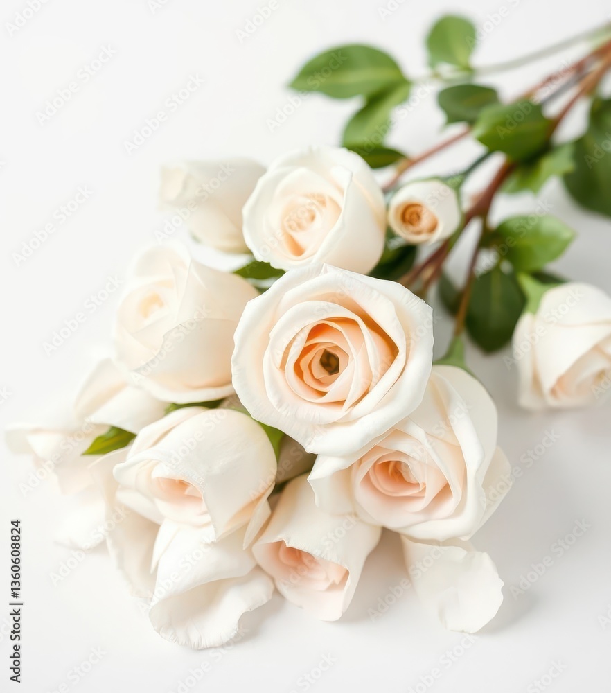 Delicate white roses, pristine petals, soft light, pure white backdrop, macro, background Delicate white roses, pristine petals, soft light, pure white backdrop, macro, background
