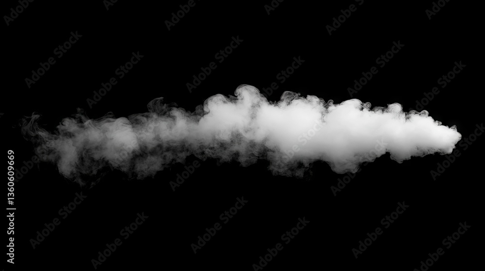 Horizontal cloud of ethereal white smoke against a stark black background, artistic composition Horizontal cloud of ethereal white smoke against a stark black background, artistic composition