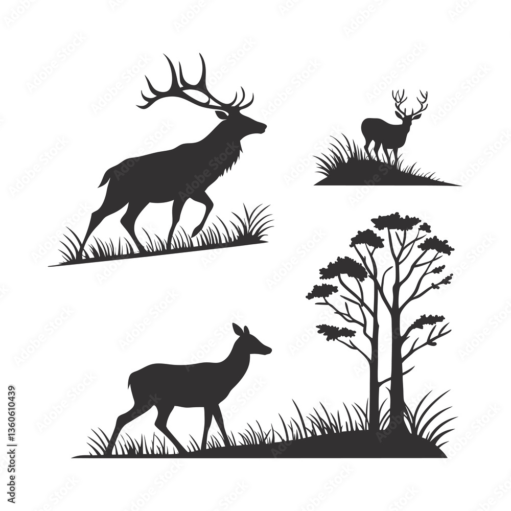 Naklejka premium set of silhouettes of deer