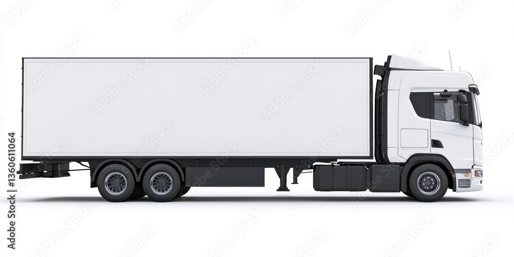 Side View of White Semi Truck with Blank Trailer for Mockup Side View of White Semi Truck with Blank Trailer for Mockup