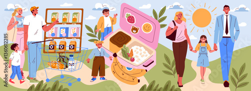 Family Breakfast. Flat Vector Illustration