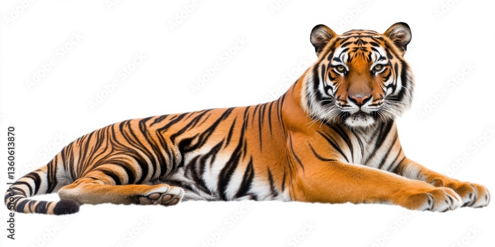 Obraz premium Imagen de tigre con pelaje naranja y rayas en fondo blanco