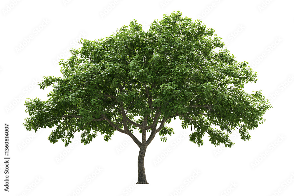 Obraz premium Isolated tree with dense green foliage against a stark white background