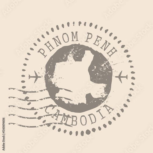 Stamp Postal of  Phnom Penh is capital of Cambodia. Map Silhouette rubber Seal.  Design Retro Travel. Seal  Map of Phnom Penh grunge  for your design. Cambodia. EPS10